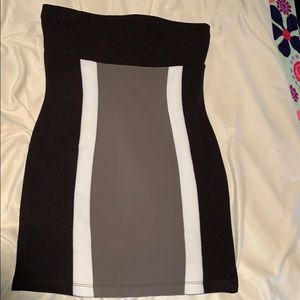 Strapless Black color-block mini dress